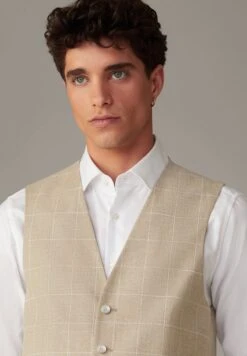 Strellson GYL - Anzugweste - Hellbeige Kariert -Strellson c6e060b281144107b32dbe8664882e6d